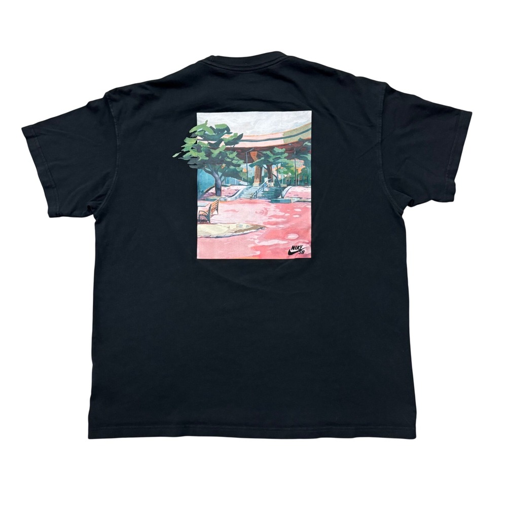 Nike SB Loose Fit T-Shirt Black Skatepark Scene Art Print Tee Brooklyn Banks XL